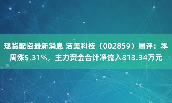 现货配资最新消息 洁美科技（002859）周评：本周涨5.31%，主力资金合计净流入813.34万元
